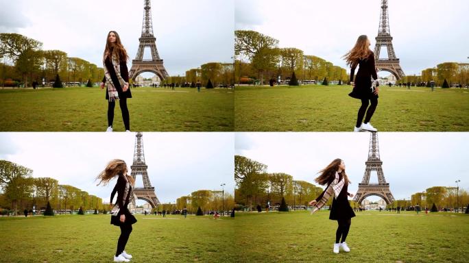 快乐女孩享受巴黎享受巴黎