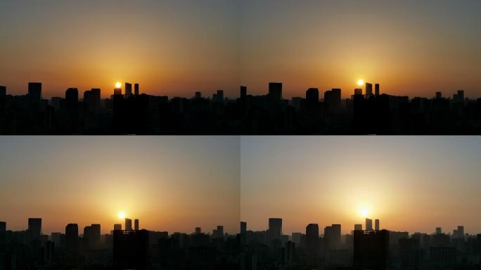 城市早晨太阳升起