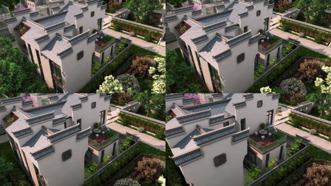 低密度高端社区徽派建筑庭院院落露天阳台