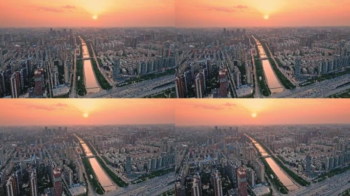 郑州城市大景航拍 城市空镜头 日出夕阳