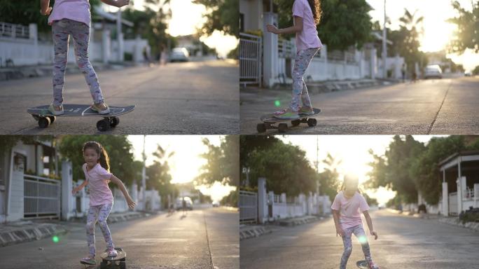 玩滑板的女孩很有趣