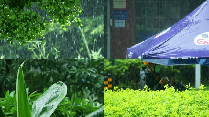 小区下暴雨，唯美雨景，极端天气视频素材