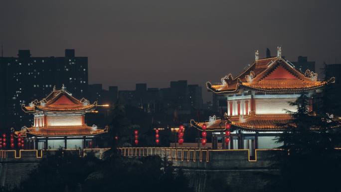 夜景古城墙/中国陕西西安