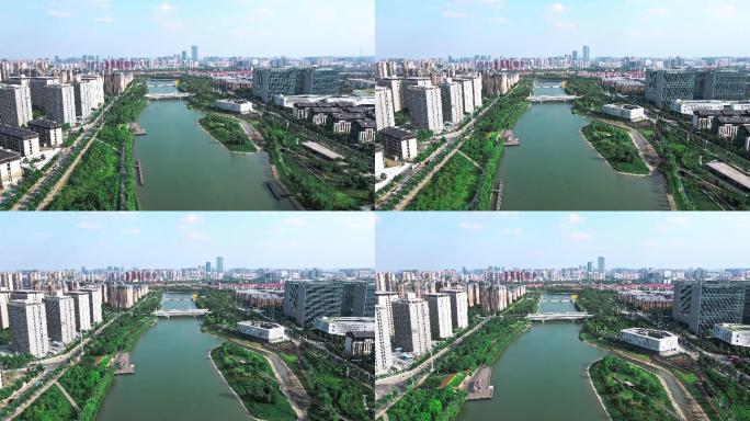 郑州金水河航拍 城市环境 郑州城市空镜头