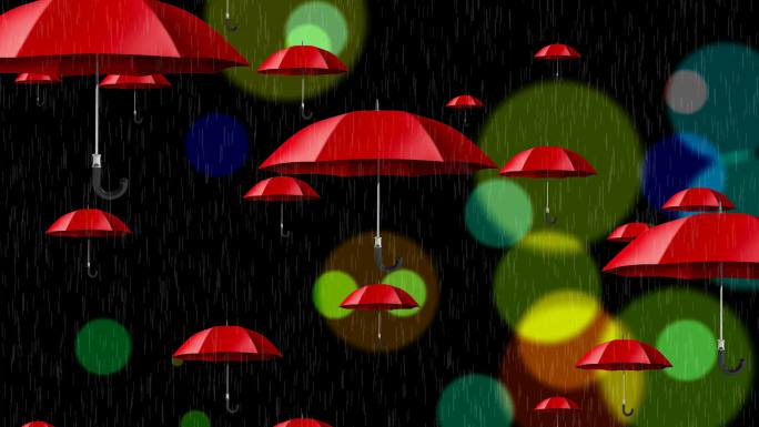 雨中红伞舞台背景