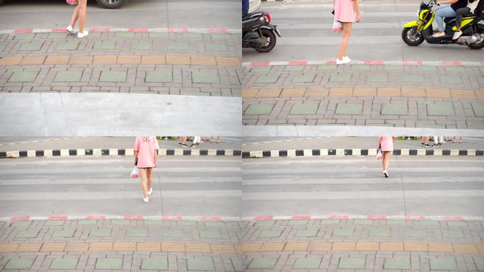 年轻女性在行人过街时的慢动作