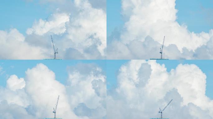 4K塔吊天空起重机建筑工程延时蓝天白云