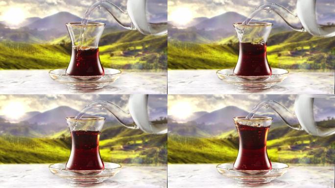 在传统土耳其茶上浇开水