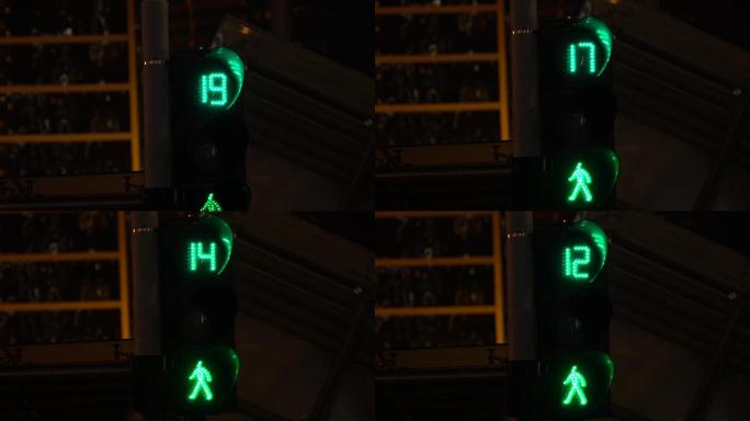 夜间交通灯变绿人行道