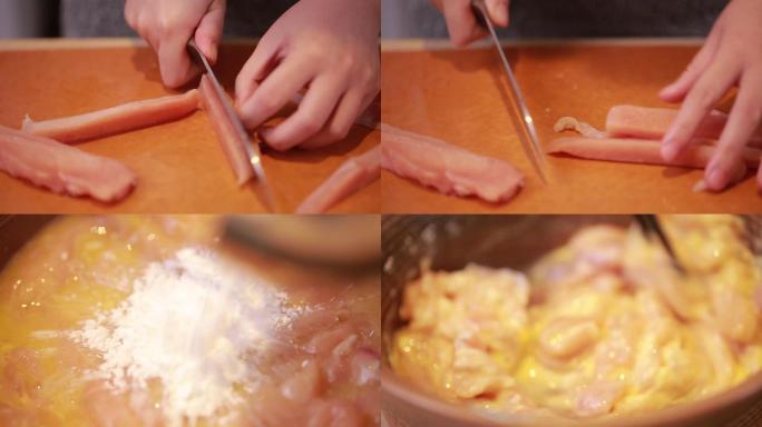 【镜头合集】厨师切鸡肉鸡柳腌制鸡肉