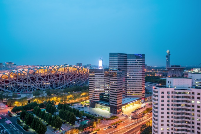 北京鸟巢国家体育馆夜景摇头延时摄影