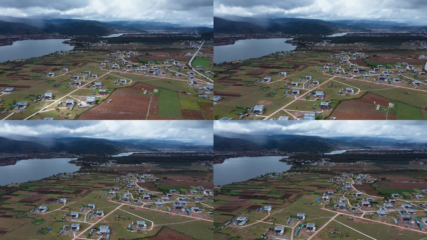 草原牧场村庄视频香格里拉藏区藏族民房湖泊