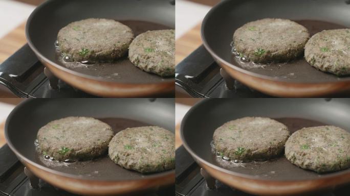 烹饪绿扁豆vegagie汉堡