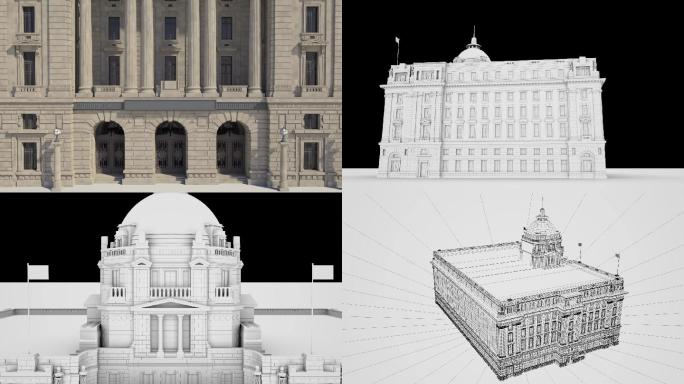 高精度上海外滩浦东发展银行大楼三维模型
