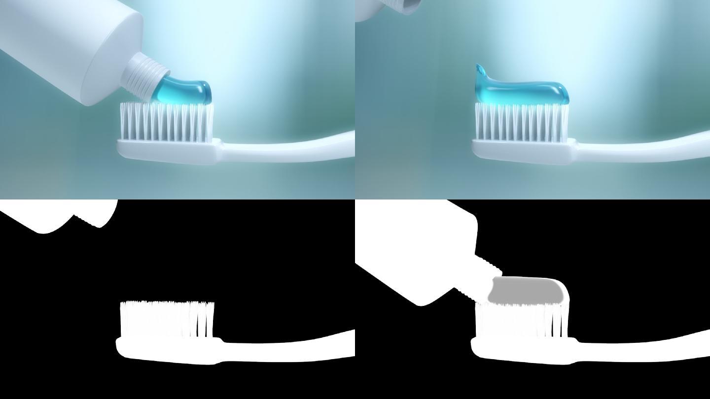 3d动画显示牙膏挤压到牙刷上的Alpha通道
