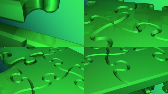 绿盒拼图（简本）3D动画绿色拼接块区块链