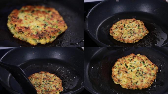 【镜头合集】平底锅烙韭菜糊饼糊塌子蔬菜饼