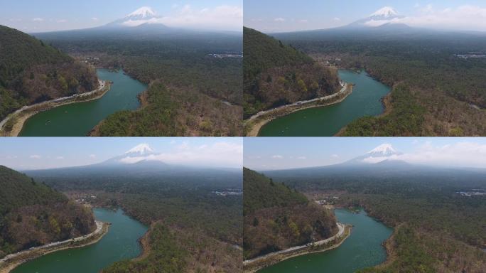 鸟瞰日本富士松鸡湖周围的青山