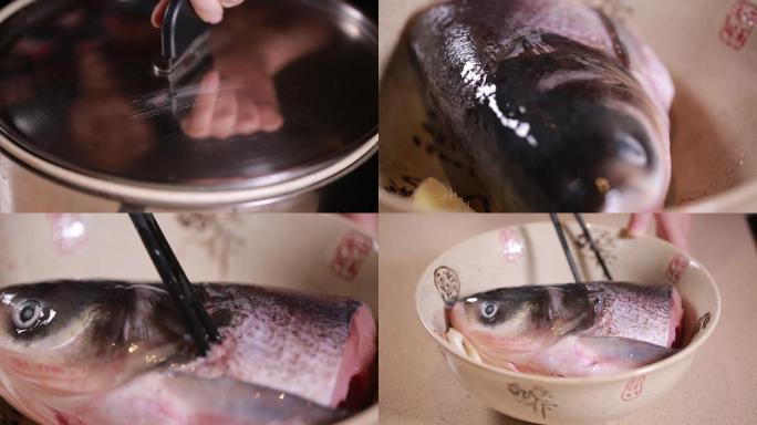 【镜头合集】葱姜上锅蒸制鱼头泡饼剁椒鱼头