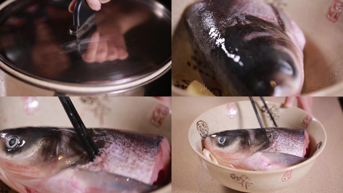 【镜头合集】葱姜上锅蒸制鱼头泡饼剁椒鱼头
