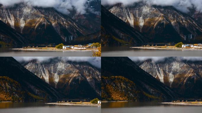 牧区草垛视频秋季青藏高原湖畔牧民草垛高山