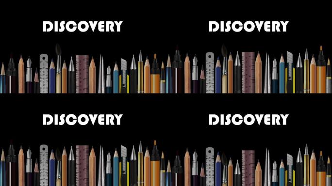 探索、木笔、钢笔、量具、圆规、毛笔、钢笔的定格动画、抽象概念图像、当代艺术、创意、观点、解决方案、哲