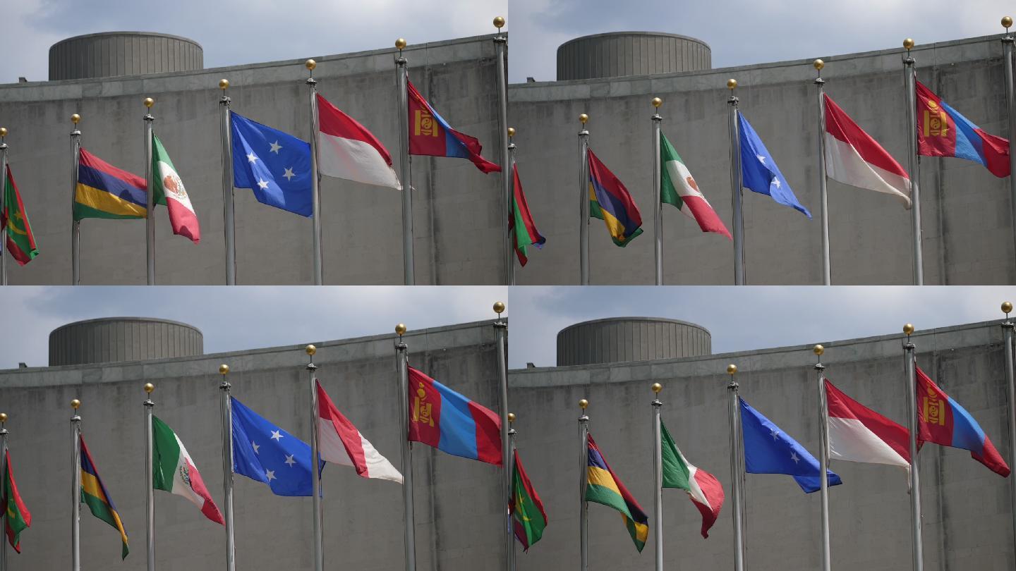 联合国国旗一带一路全球化合作共赢