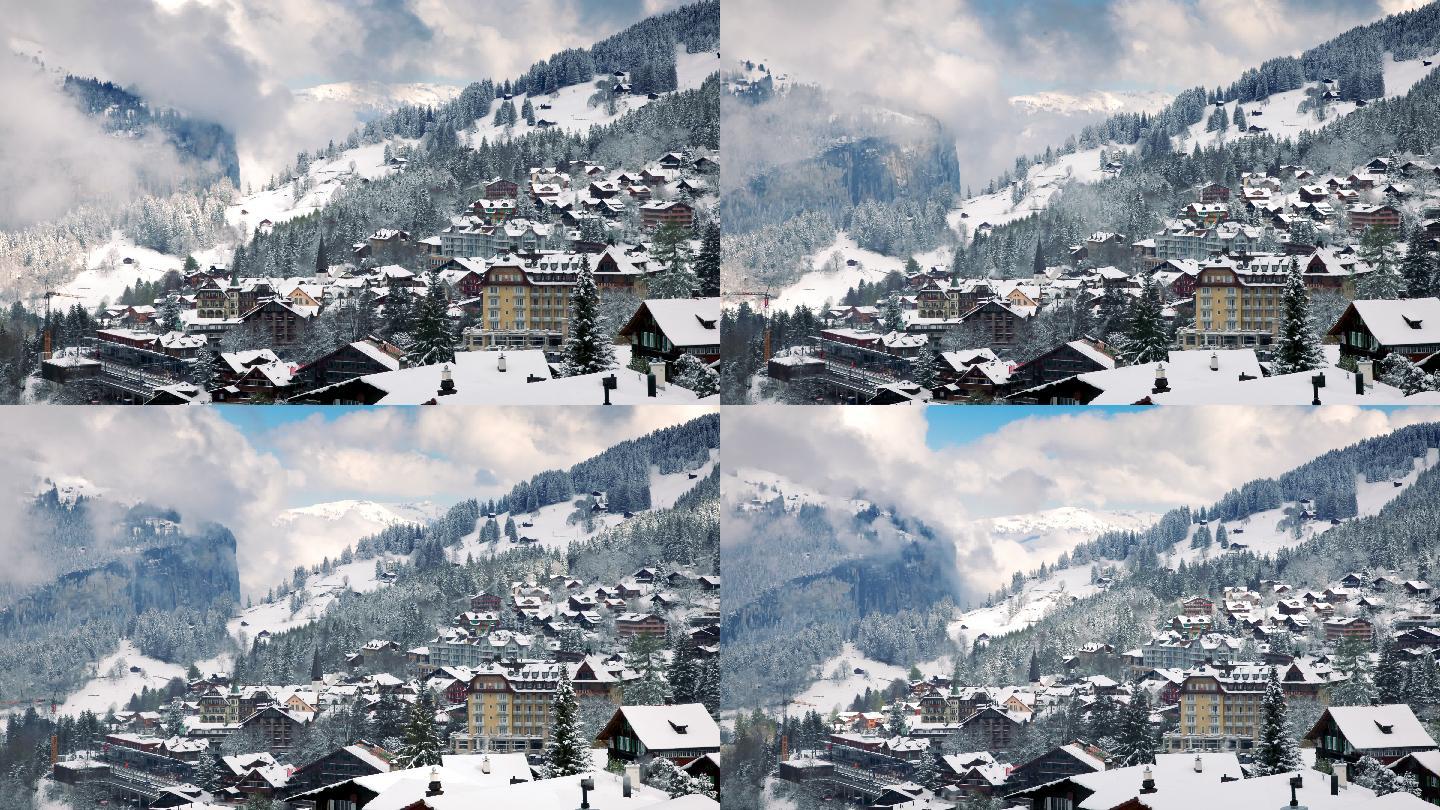 瑞士阿尔卑斯山村庄的时间落点