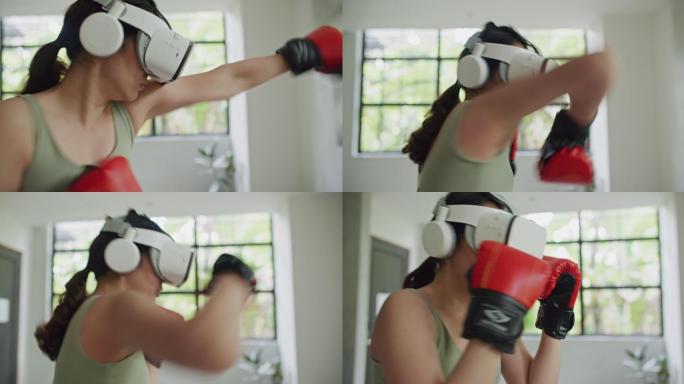 运动女子拳击在虚拟现实中的训练