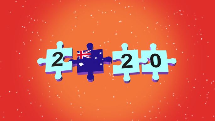 2020新年拼图澳大利亚国旗带Alpha橙色环