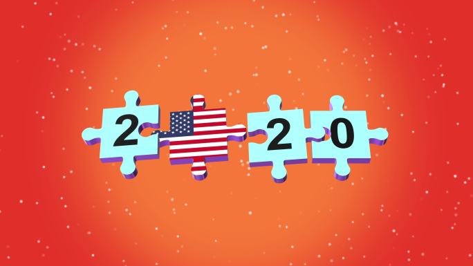 2020新年拼图美国国旗带Alpha橙色环