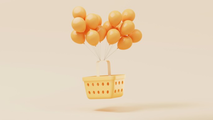 购物篮和气球循环动画3D渲染