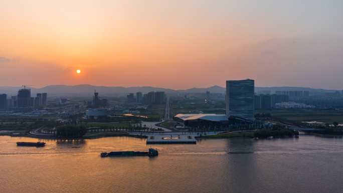 江北新区核心区日落航拍延时