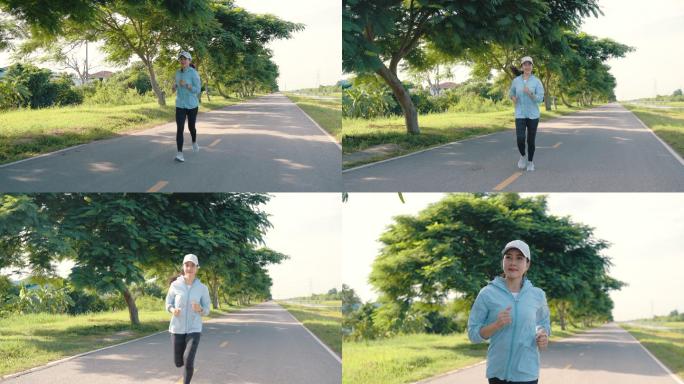 健康的年轻运动女性早晨跑步