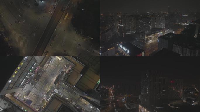 成都城北商业区及交通要道航拍夜景未调色