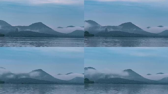 烟雾缭绕的西湖