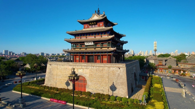 聊城古城光岳楼城门航拍