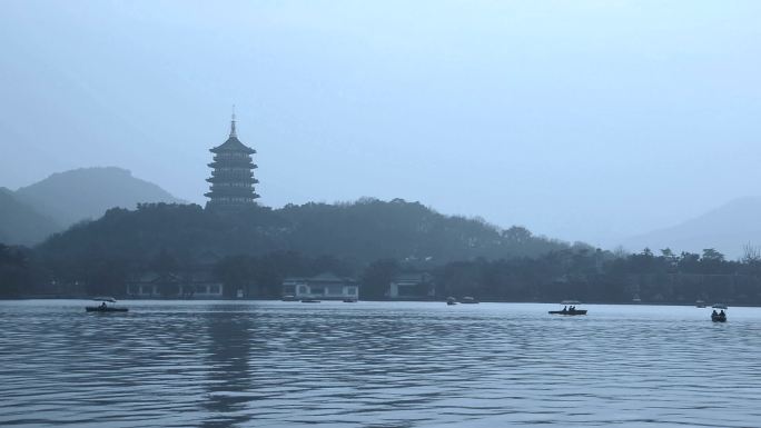 杭州山水水面湖面游船波浪