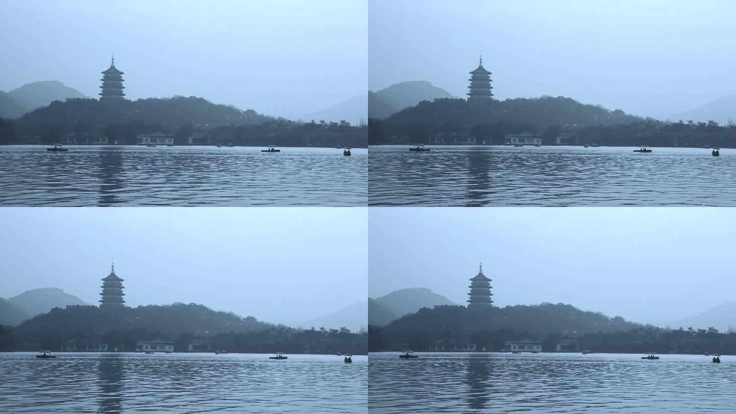 杭州山水水面湖面游船波浪