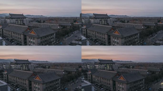 照片：北京大学河畔分校日落至黄昏，中国北京
