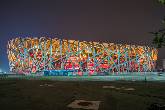 北京鸟巢国家体育馆夜景延时摄影