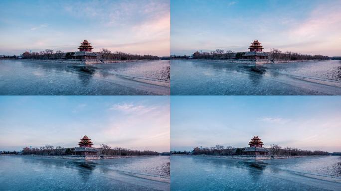 北京 冬天 冬季 角楼 护城河结冰