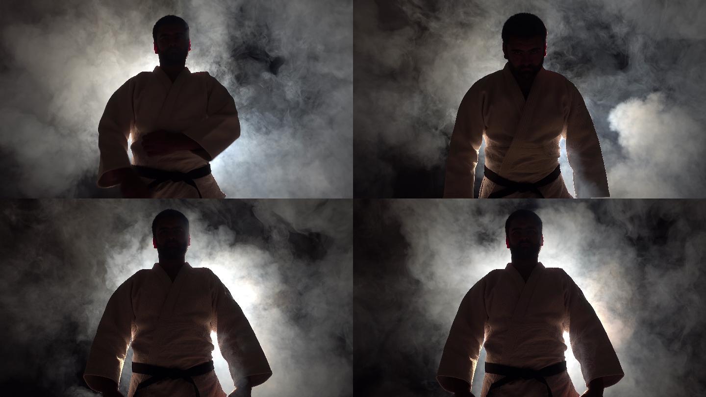 柔道选手运动跆拳道白色服装男子武术