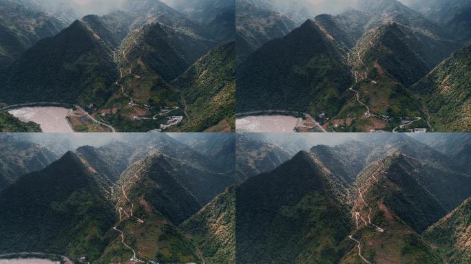 怒江大峡谷两岸的高山村落山坡小路