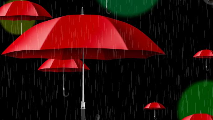 雨中红伞舞台背景