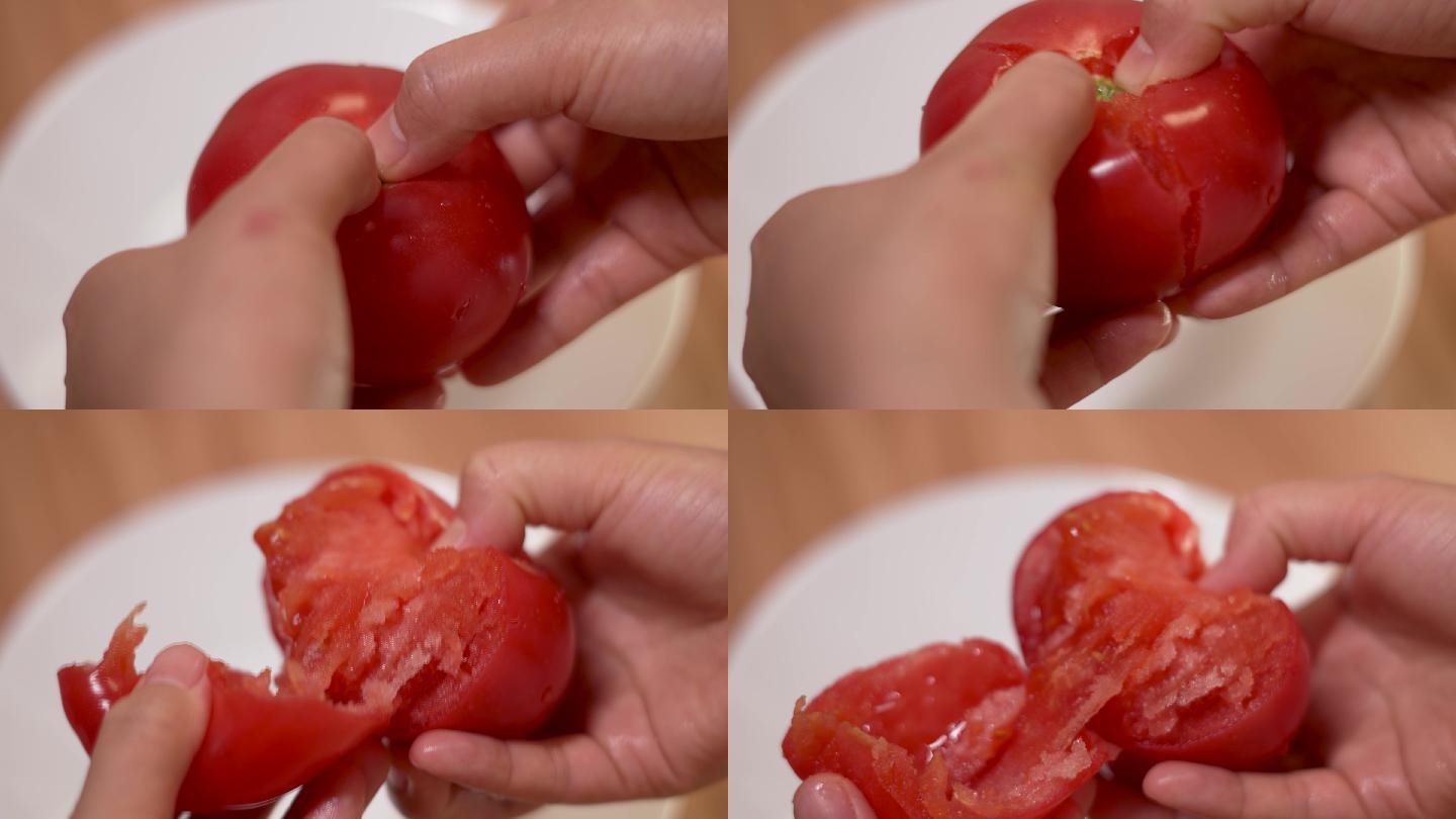 用手掰开有机的沙心西红柿