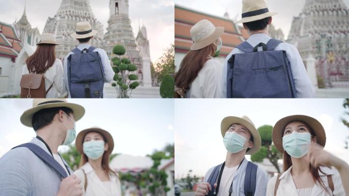 泰国曼谷华润寺，亚洲情侣欢庆游客度假并举行婚礼