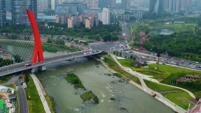 四川省成都市城市航拍世纪城路大桥及锦江