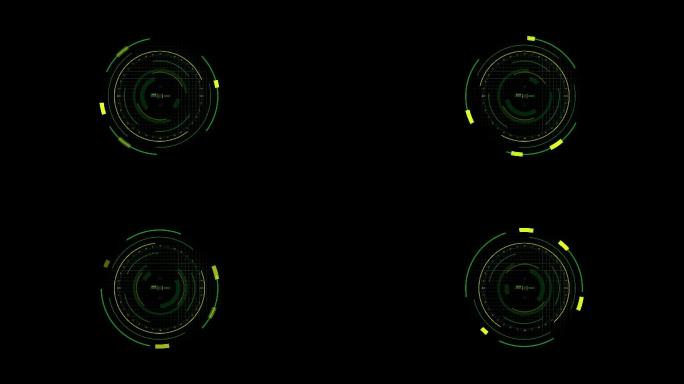 4k数字绿色逼真雷达，目标在搜索监视器上，海军声纳，导航界面上的军事搜索系统壁纸。股票视频