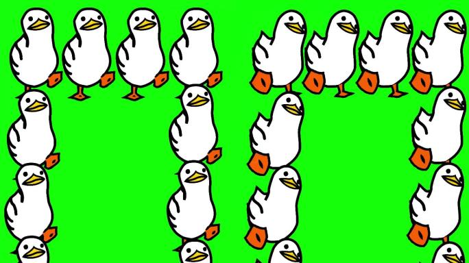 步行鸭病毒动画、社交媒体和圣诞节概念创意。步行鸭，流行搞笑视频，色度键垂直隔离背景